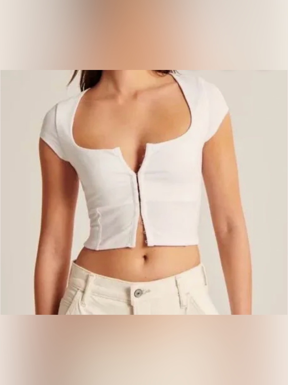Abercrombie White Crop Top with Front Hook Closures